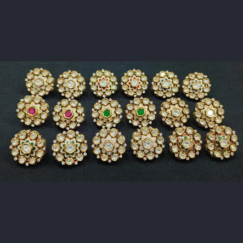 women’s pearl drop earrings-JewelTreeTz Gold Plated Uncut Polki Kundan Stud Earrings( 1 Piece Only)