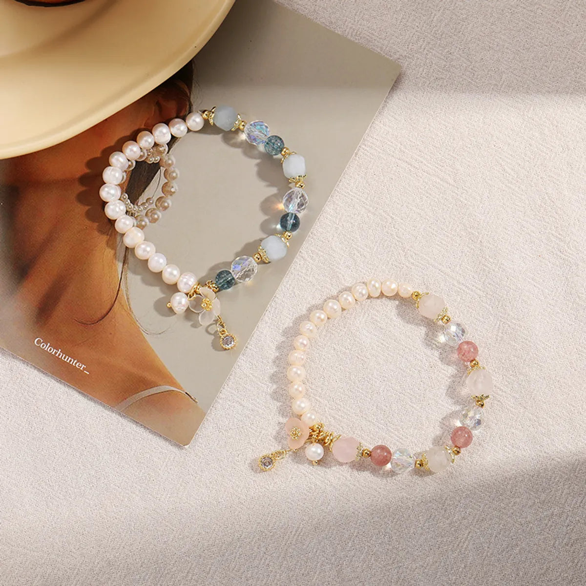 women’s cuff bracelets-Sweet Geometric Artificial Crystal Pearl Beaded Bracelets