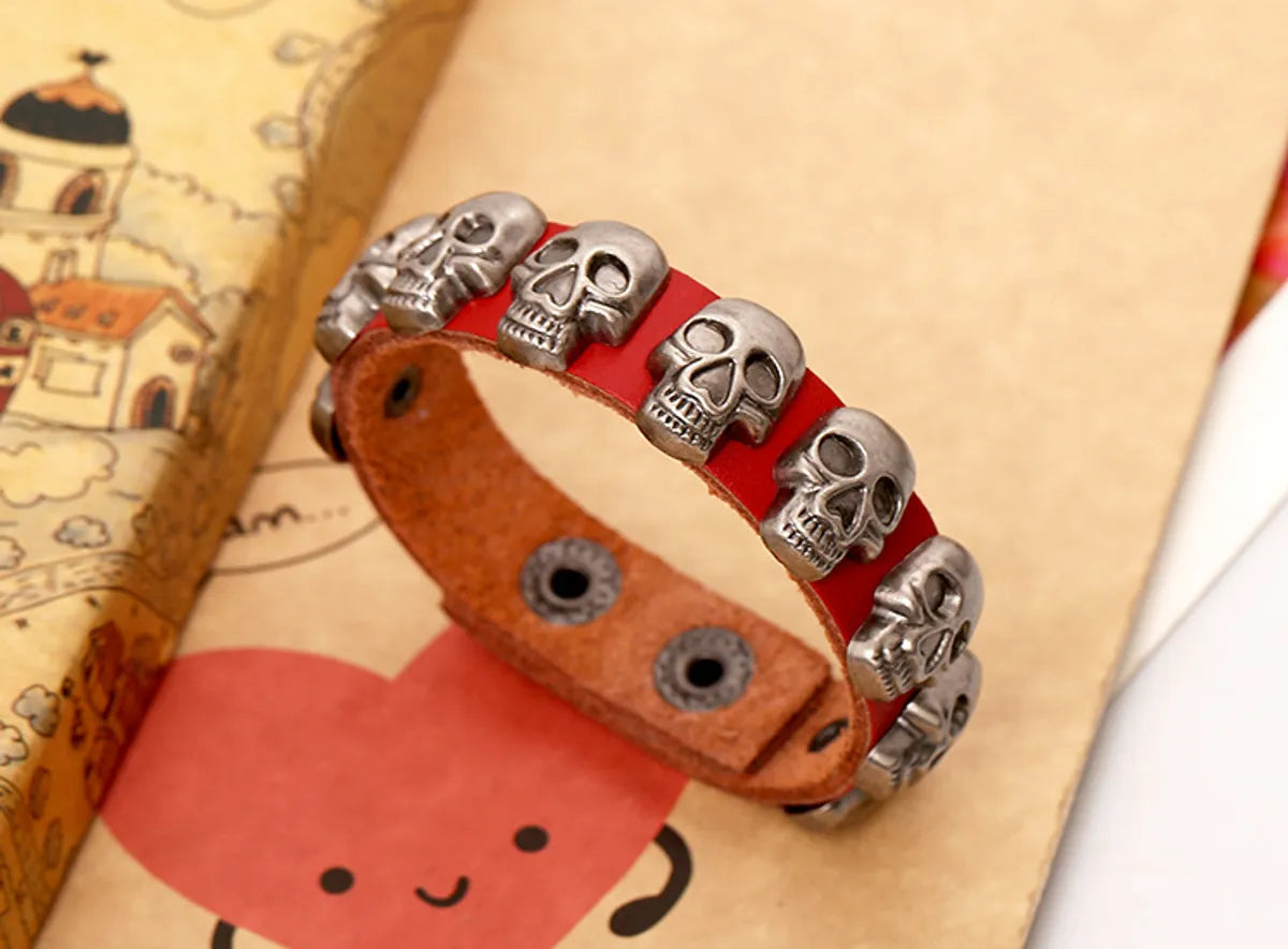 women’s gold bracelets-Leather Fashion Geometric Bracelet  (Red) Nhpk1402-Red