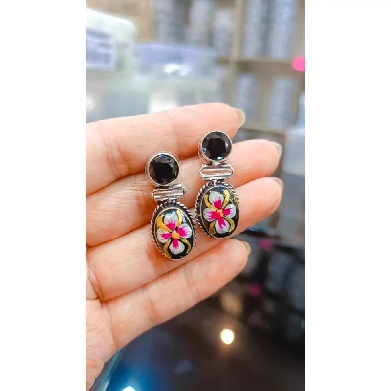 women’s elegant hoop earrings-Akruti Collection Silver Hand Painted Multi Color Dangler Earrings