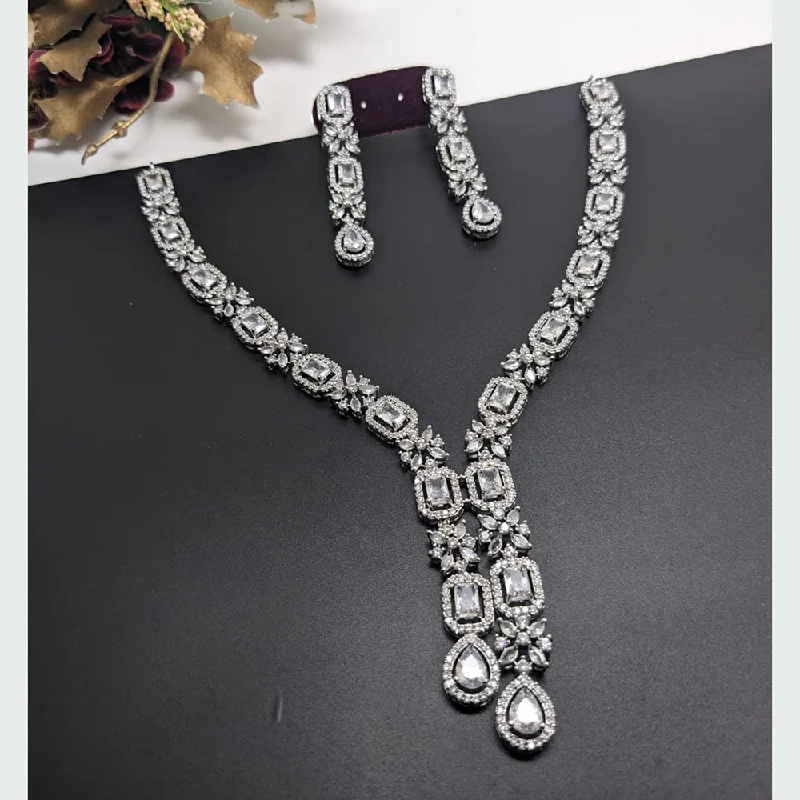 women’s diamond necklaces-women’s diamond necklaces-Manisha Jewellery Silver Plated AD Necklace Set