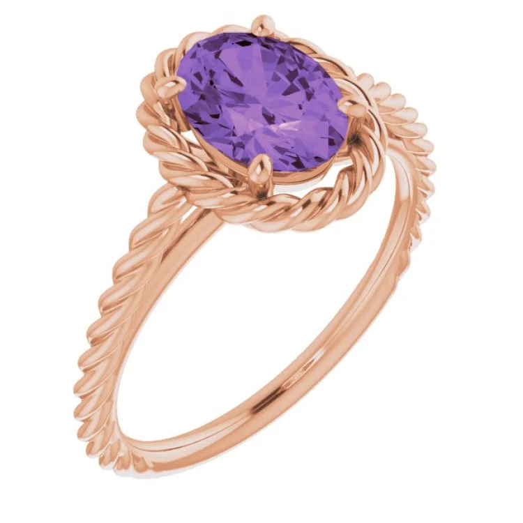 women’s opal rings-women’s opal rings-14K Rose Natural Amethyst Rope Ring