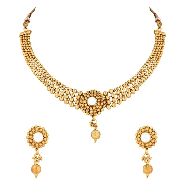 women’s cubic zirconia necklaces-women’s cubic zirconia necklaces-Etnico Gold Plated Traditional Style Choker Necklace Jewellery Set for Women/Girls (MC101W)