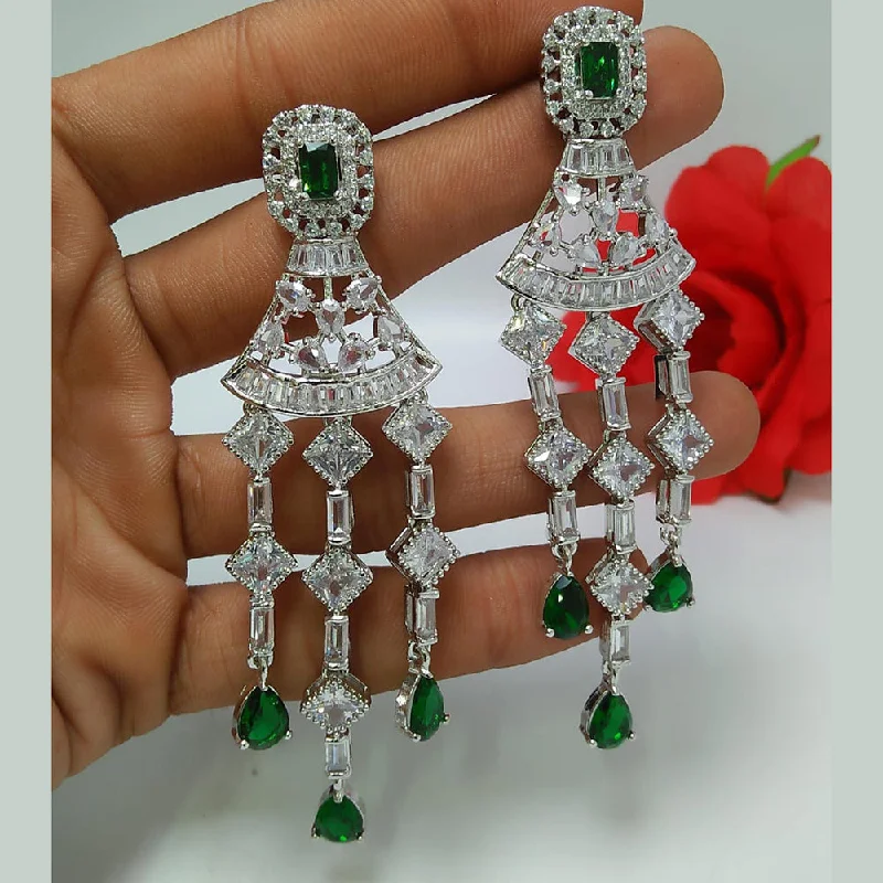 women’s designer earrings-Manisha Jewellery Silver Plated AD Dangler Earrings