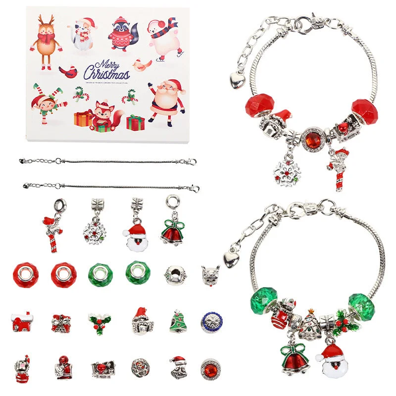 7275 White Christmas Set (2 Bracelets, 4 Pendants, 4 Glass Bead 12 Alloy Beads)