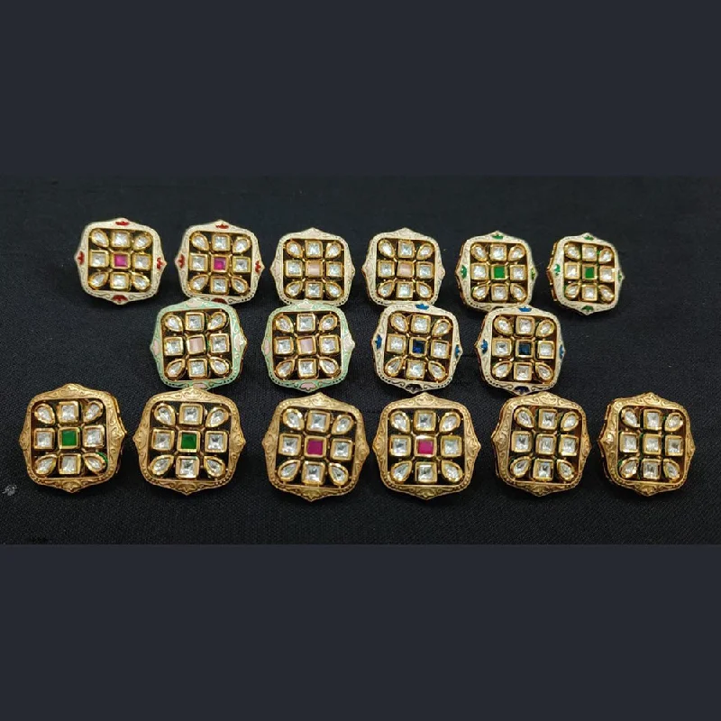 women’s colorful earrings-JewelTreeTz Gold Plated Uncut Polki Kundan Stud Earrings( 1 Piece Only)