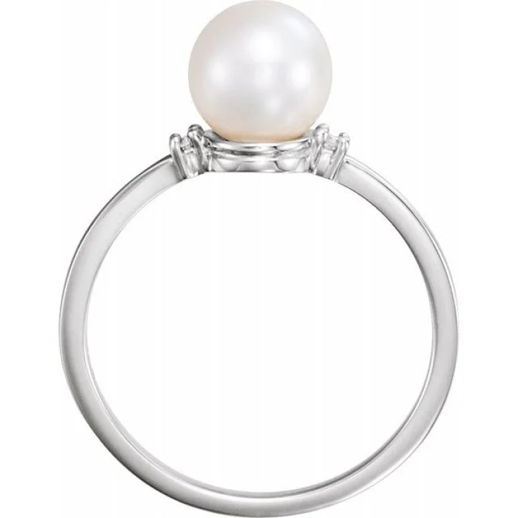 women’s titanium rings-14K White Cultured White Freshwater Pearl & .025 CTW Natural Diamond Ring