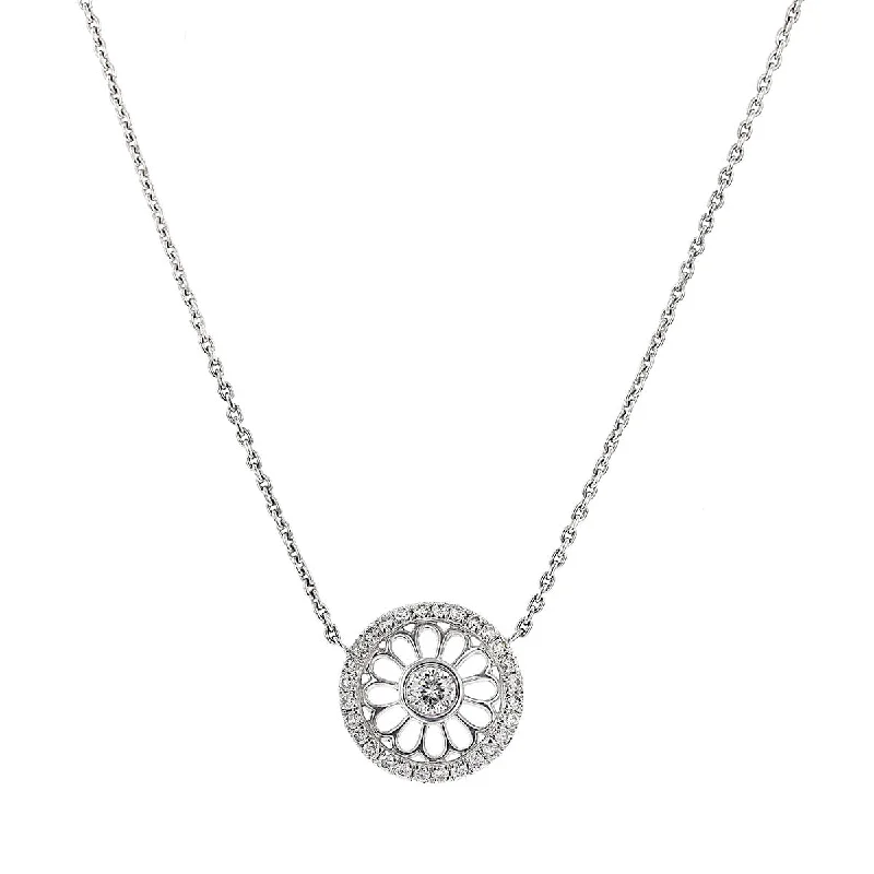 women’s simple pendant necklaces-women’s simple pendant necklaces-18K White Gold Rosette Pendant Necklace