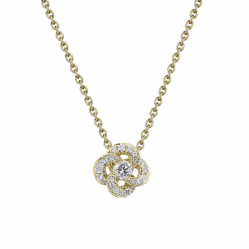 women’s solitaire pendant necklaces-women’s solitaire pendant necklaces-Entwined Petal Flower Necklace - 18ct Yellow Gold & 0.10ct Diamond