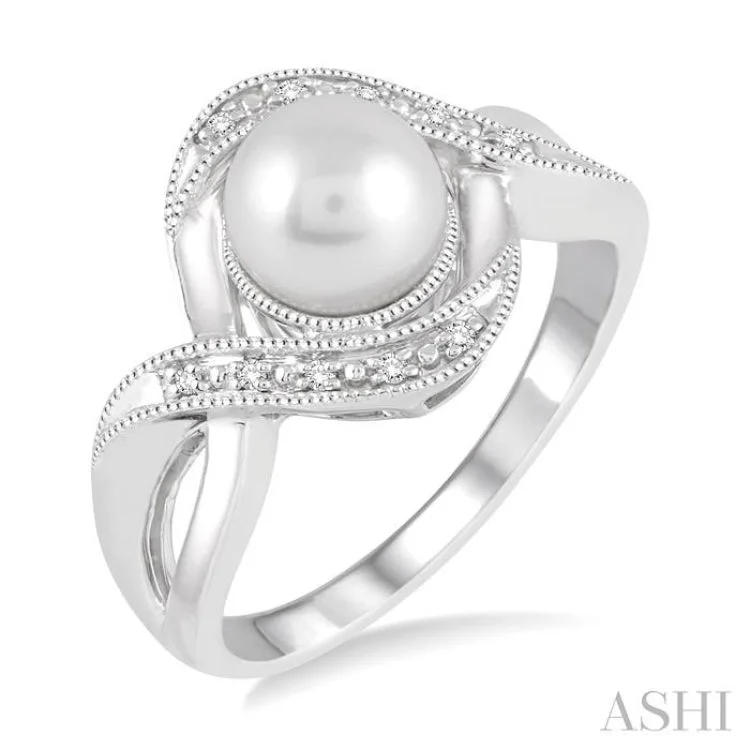 women’s custom rings-7x7 MM Cultured Pearl and 1/20 Ctw Round Cut Diamond Ring in Sterling Silver