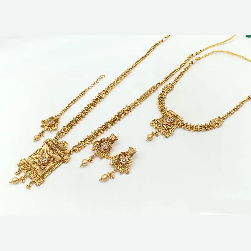 women’s dainty necklaces-women’s dainty necklaces-Rani Sati Jewels Gold Plated Pota Stone Double Necklace Set