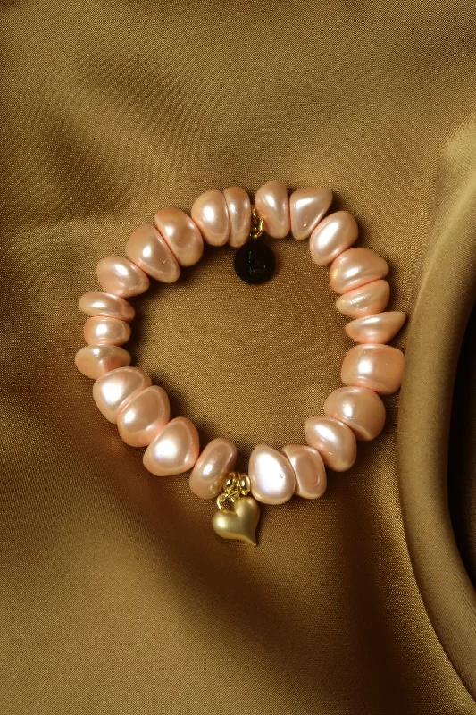 women’s statement bracelets-Sun Kissed Rose Water Pearl Heart Charm Bracelet