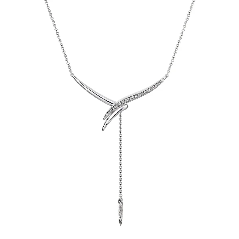 women’s adjustable necklaces-women’s adjustable necklaces-Armis Drop Necklace - 18ct White Gold & Diamond Pavé