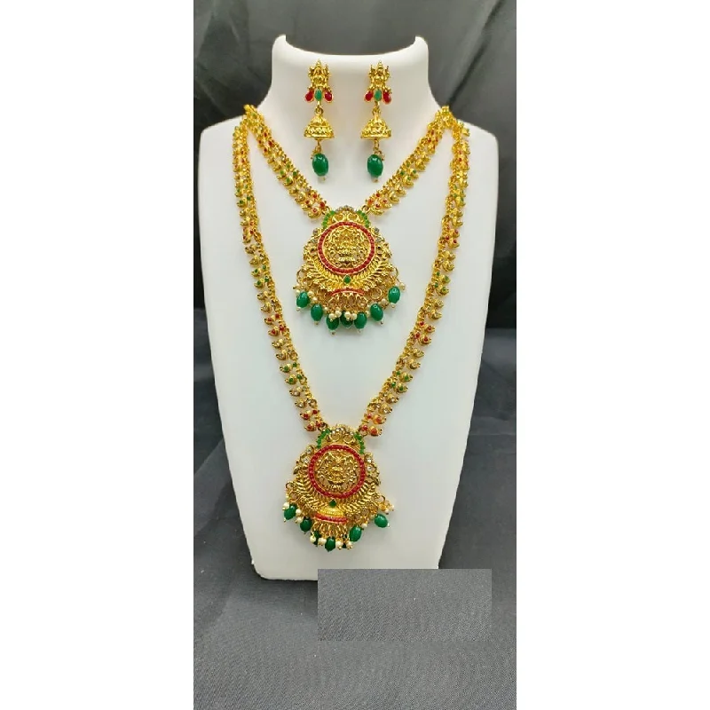 women’s antique-style necklaces-women’s antique-style necklaces-Akruti Collection Gold Plated Beads And Pota Stone Necklace Combo