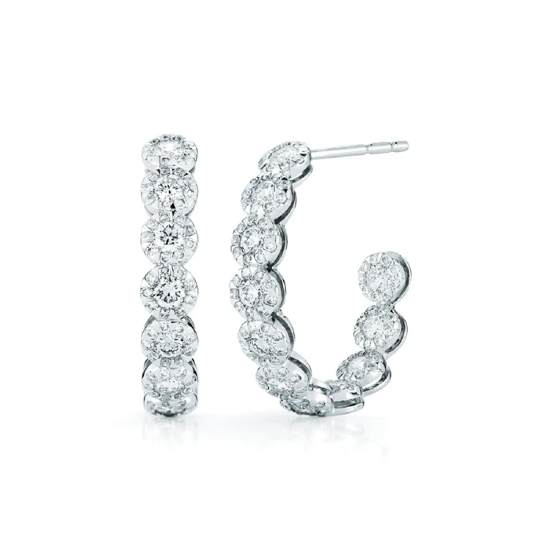 women’s textured earrings-KWIAT Sunburst Hoop Diamond Earrings E-2217-0-DIA-18KW