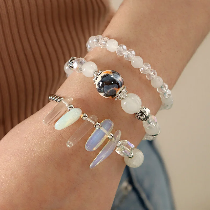 women’s stacked bangles-Fashion Gray Crack Stone Beads Mixed Color Geometric Crystal Bracelet