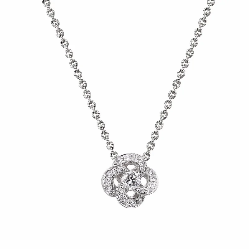 women’s classic necklaces-women’s classic necklaces-Entwined Petal Flower Necklace - 18ct White Gold & 0.10ct Diamond