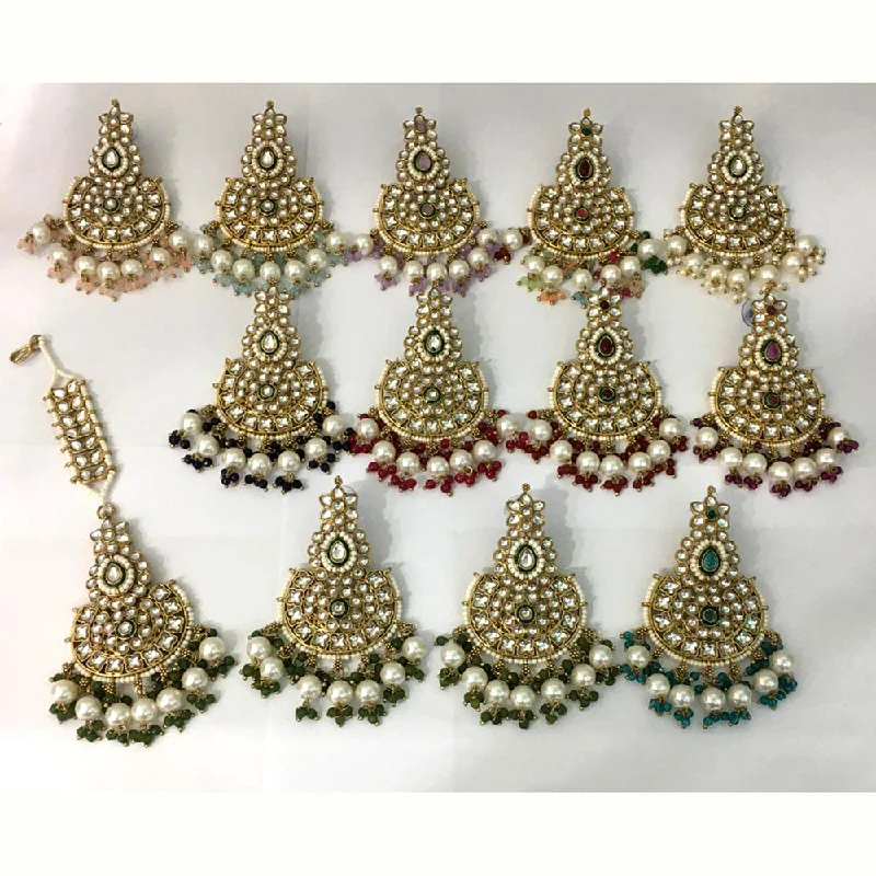 women’s petite earrings-Rani Sati Jewels Gold Plated Kundan Maangtikka With Earrings