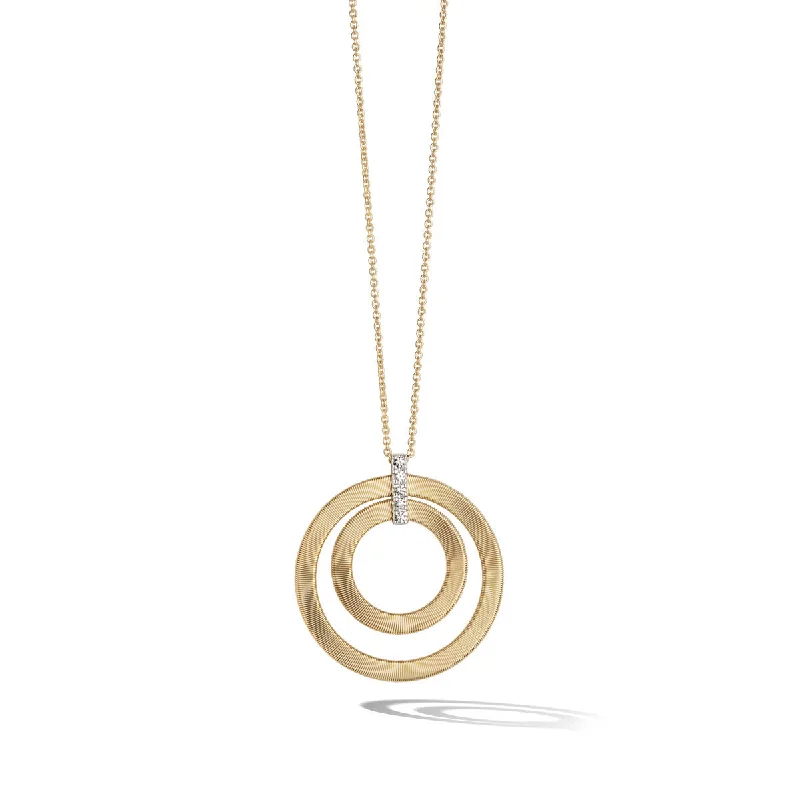 women’s gold necklaces-women’s gold necklaces-18K Yellow Gold and Diamond Double Circle Long Necklace