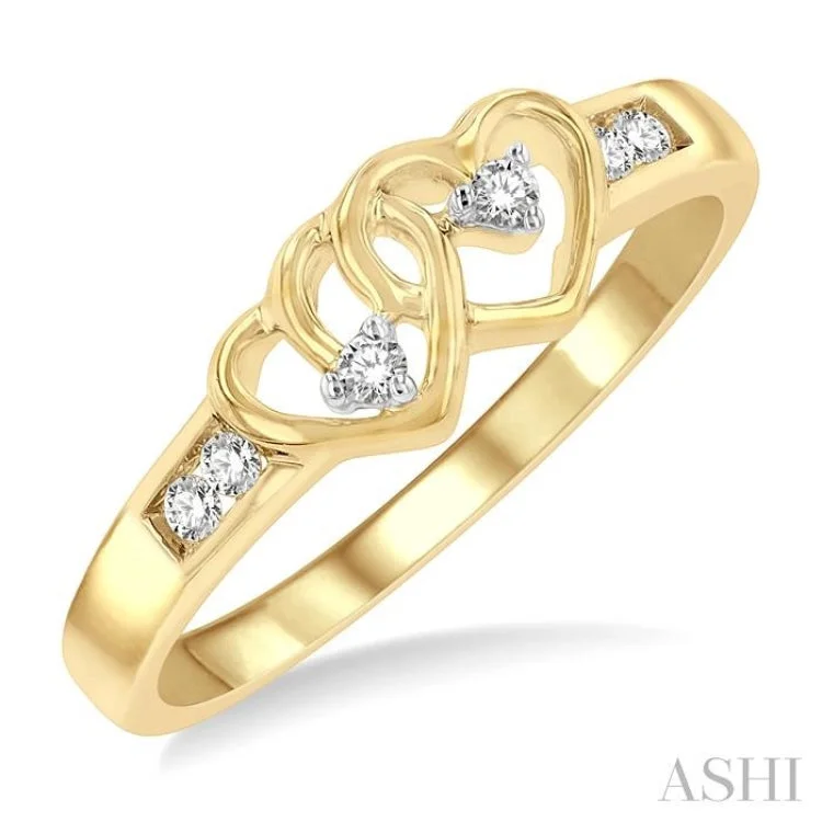 women’s gold rings-1/10 Ctw Twin Hearts Diamond Ring in 10K Yellow Gold