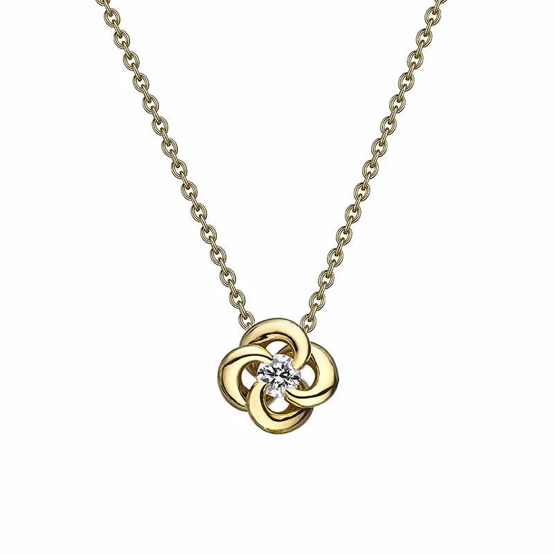 women’s silver-plated necklaces-women’s silver-plated necklaces-Entwined Petal Flower Necklace - 18ct Yellow Gold & 0.10ct Diamond