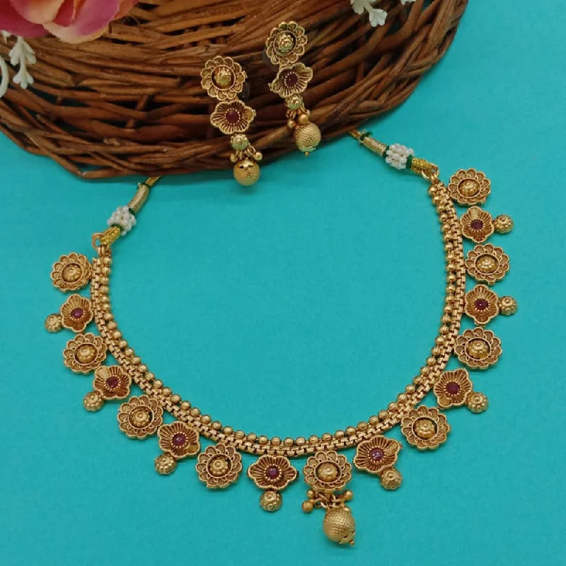 women’s flower necklaces-women’s flower necklaces-Sai Fashion Gold Plated Pota Stone Necklace Set