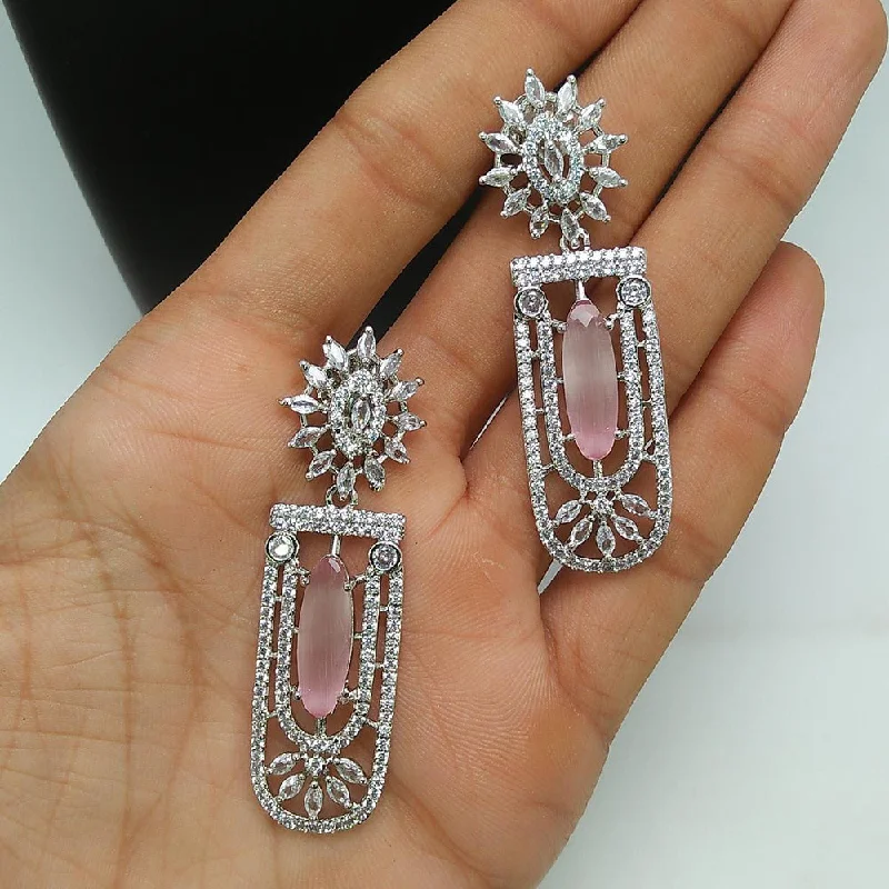 women’s timeless earrings-Manisha Jewellery Silver  Plated AD Stone Dangler Earrings