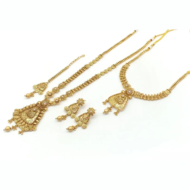 women’s delicate gold necklaces-women’s delicate gold necklaces-Rani Sati Jewels Gold Plated Pota Stone Double Necklace Set