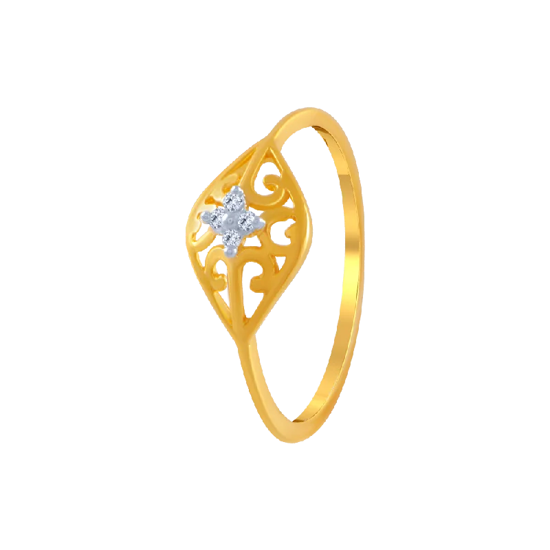 women’s chunky fashion rings-14KT (585) Yellow Gold And American Diamond Ring For Women