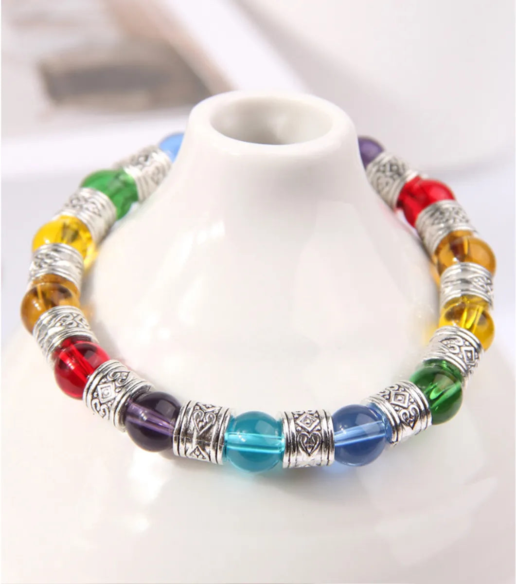 women’s thin bangles-Simple Style Round Alloy Glass Bead Wholesale Bracelets