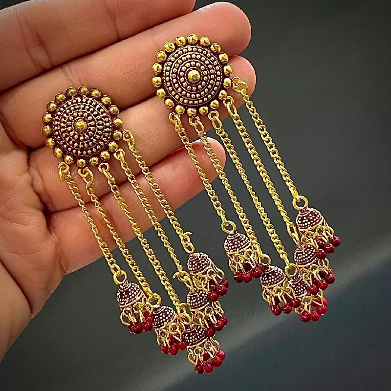 women’s creative earrings-Subhag Alankar Maroon Stylish & Party Wear Danglers Latest Collection 5 Layer Latkan Earrings for Girls and Women.Alloy Drops & Danglers