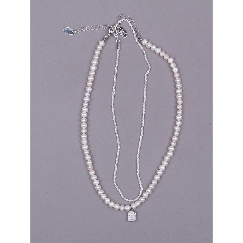 women’s luxury necklaces-women’s luxury necklaces-Odette Designer Pearl Necklace Embellished with a Crystal Pendant