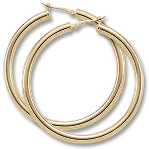 women’s twisted hoop earrings-14K YELLOW GOLD 3X40MM LARGE TUBE HOOP EARRINGS