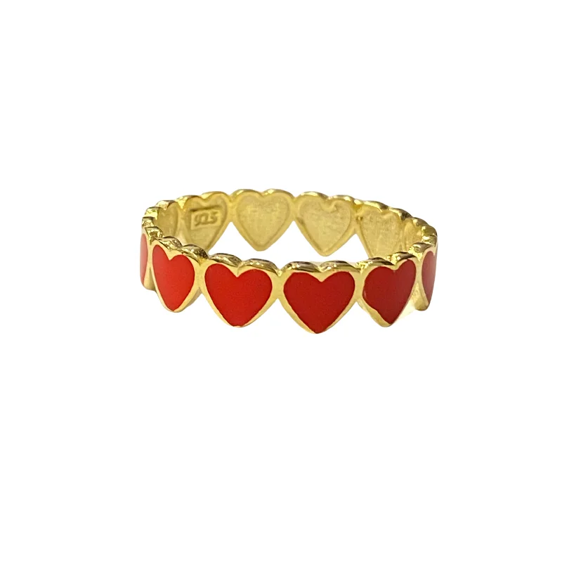 women’s adjustable gemstone rings-women’s adjustable gemstone rings-Amore Heart Red Enamel Eternity Ring