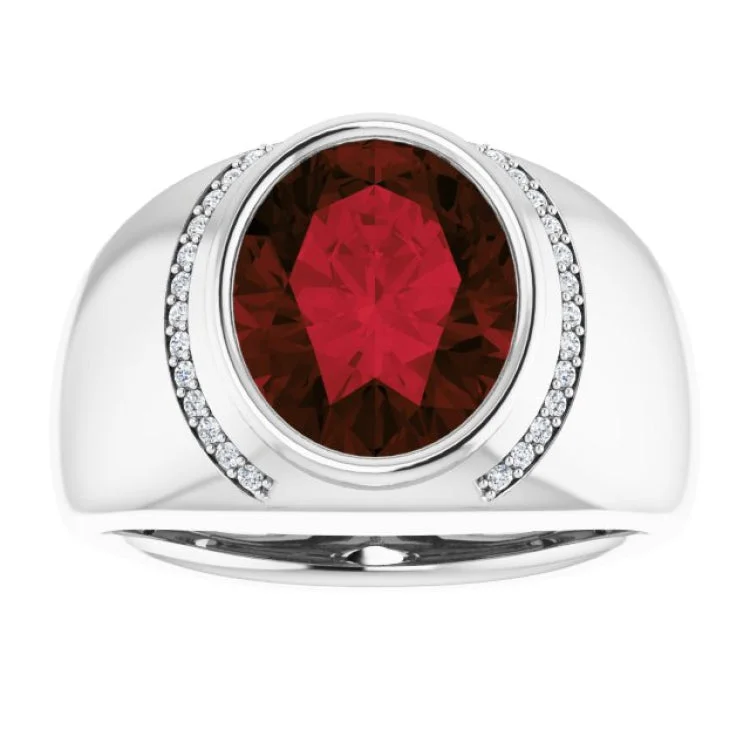 women’s colored gemstone rings-14K White Natural Mozambique Garnet & 1/8 CTW Natural Diamond Ring