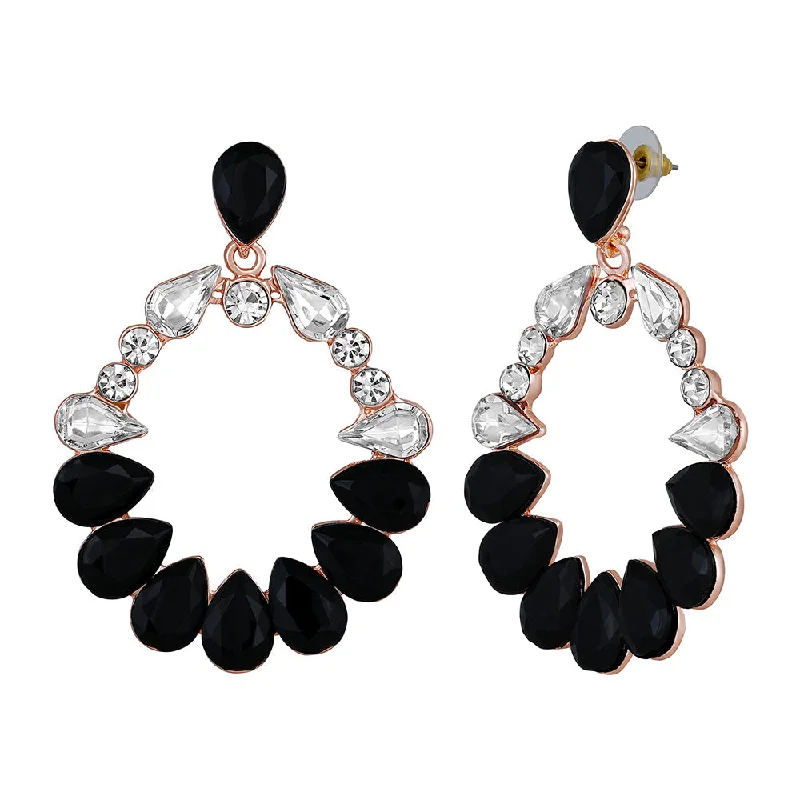 women’s enamel earrings-Mahi Rose Gold Plated Black and White Shiny Crystals Luxurious Dangler Earrings for Women (ER1109833ZBla)