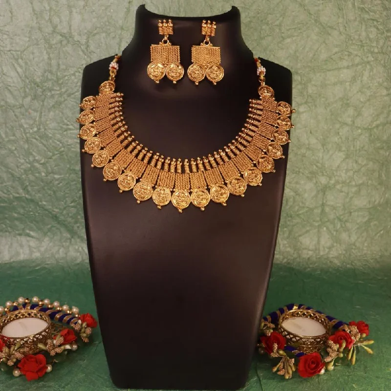 women’s round pendant necklaces-women’s round pendant necklaces-Etnico Gold Plated Traditional Style Choker Necklace Jewellery Set for Women/Girls (MC102FL)