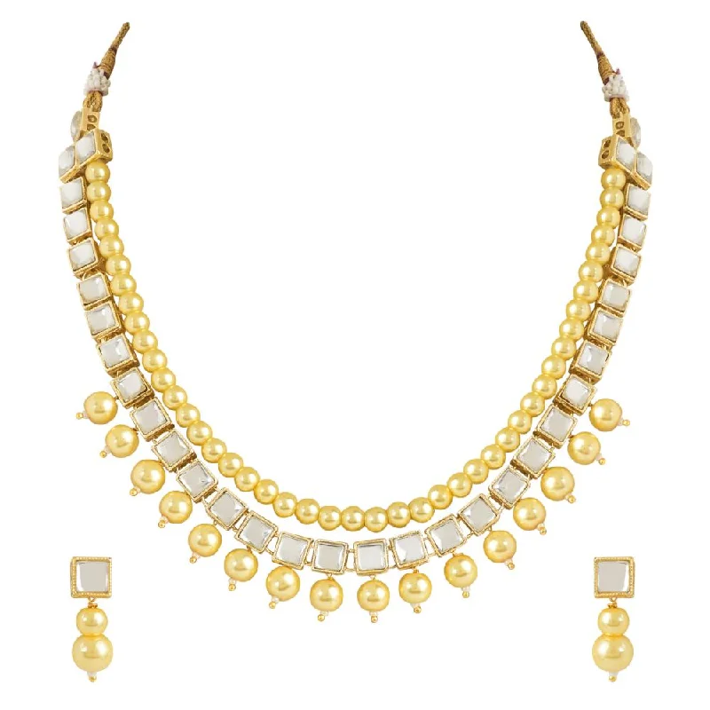 women’s art deco necklaces-women’s art deco necklaces-Etnico Gold Plated Traditional Kundan Studed Pearls Choker Necklace Jewellery Set with Earrings for Women and Girls (IJ373FL)