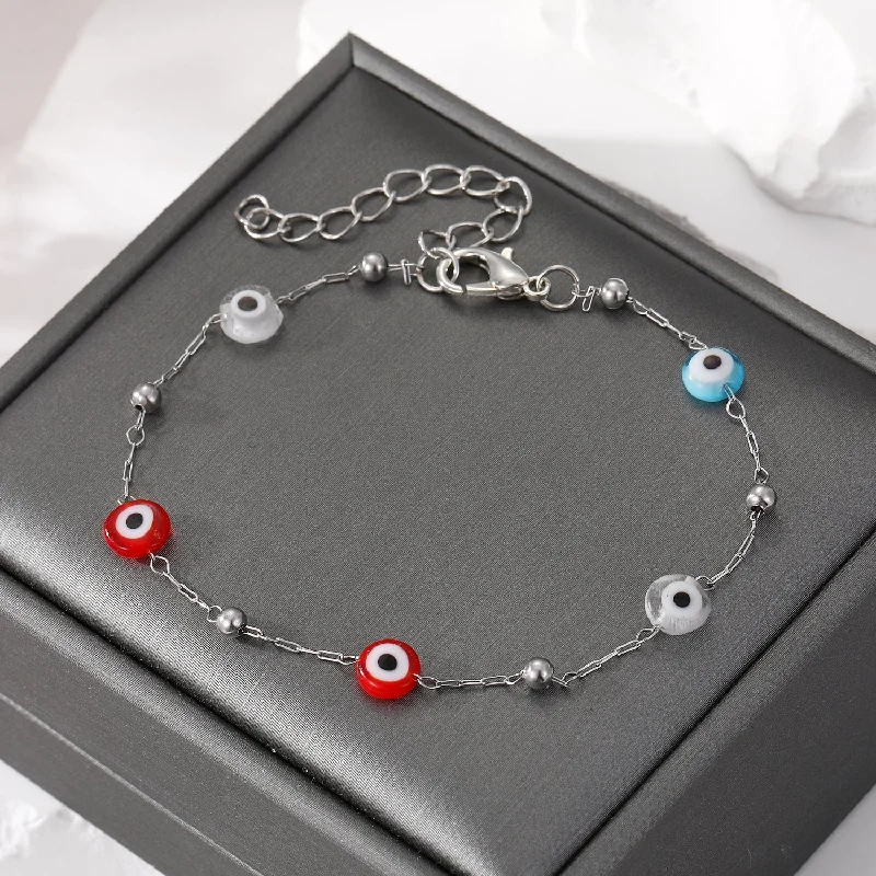 6# Sliver Beads Color Eye Bracelet