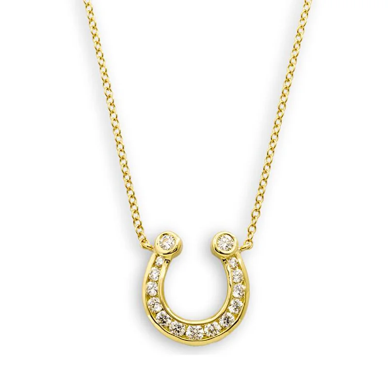 women’s cubic zirconia necklaces-women’s cubic zirconia necklaces-18K Yellow Gold Diamond Horseshoe Pendant Necklace