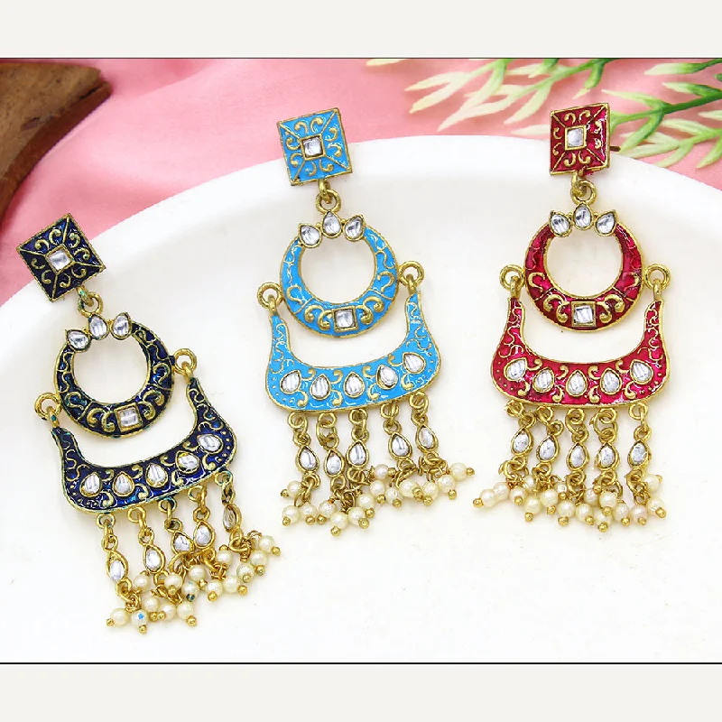 women’s luxury earrings-Mahavir Gold Plated Meenakari Dangler Earrings