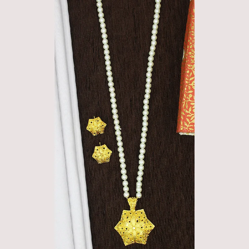 women’s luxury necklaces-women’s luxury necklaces-Mahavir Gold Plated Pearl Necklace Set