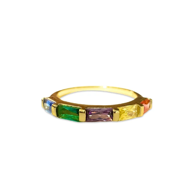 women’s eternity bands-women’s eternity bands-Noelia Half Rainbow Baguette Ring