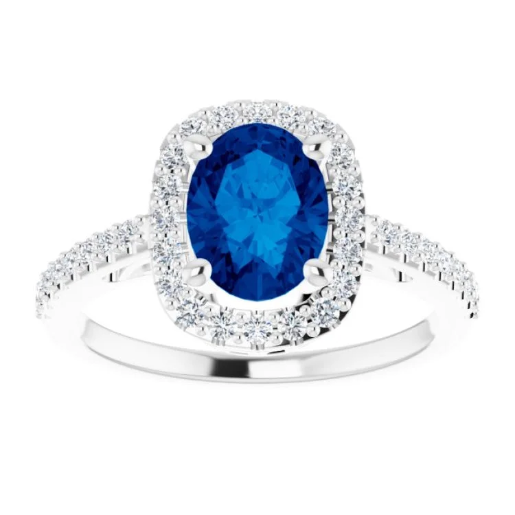 women’s sophisticated rings-14K White Lab-Grown Blue Sapphire & 1/3 CTW Natural Diamond Ring