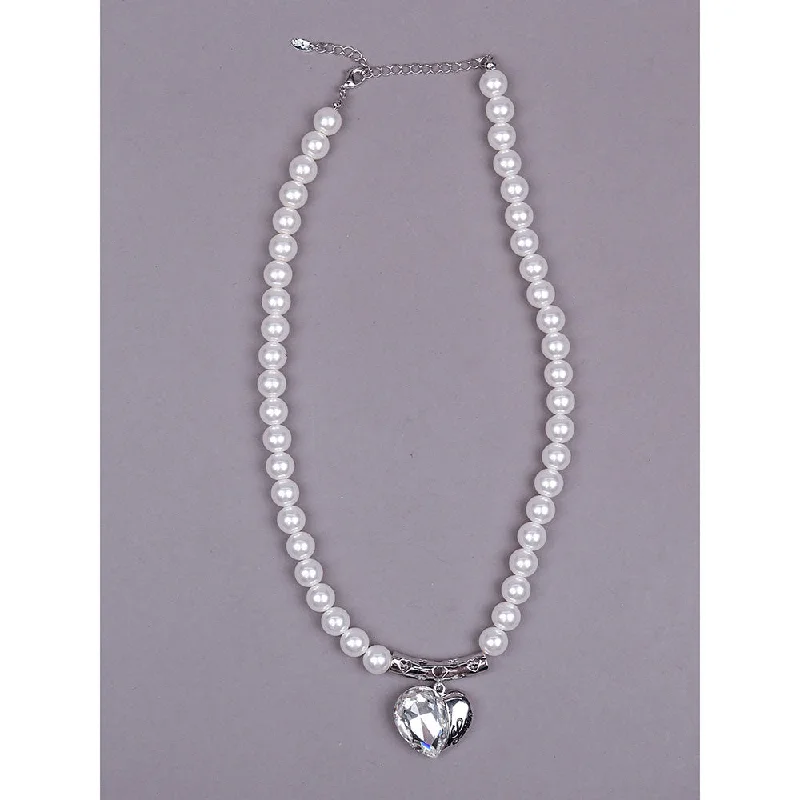 women’s unique pendant necklaces-women’s unique pendant necklaces-Odette Exquisite Pearl Necklace with A Heart Shape Pendant