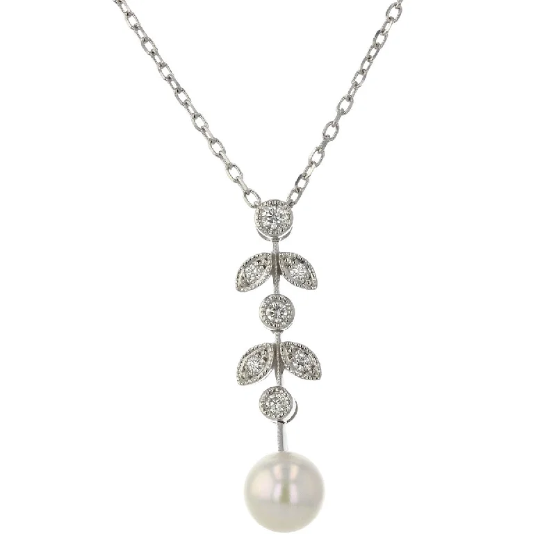 women’s gemstone pendant necklaces-women’s gemstone pendant necklaces-18K White Gold Leaf Classic Pearl Necklace