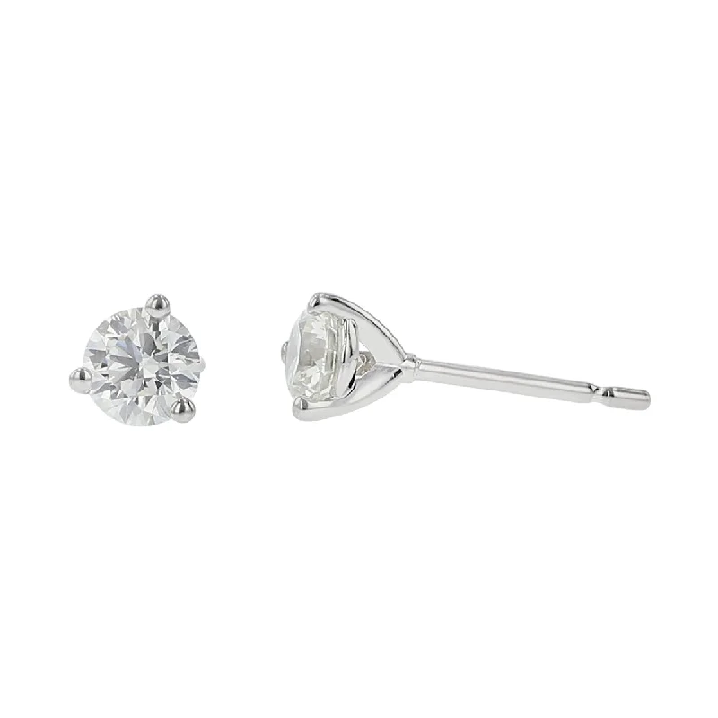 women’s gemstone earrings-1.40ct Fire & Ice Round Brilliant Diamonds and F&I 3 Prong Stud Earrings in 18K White Gold