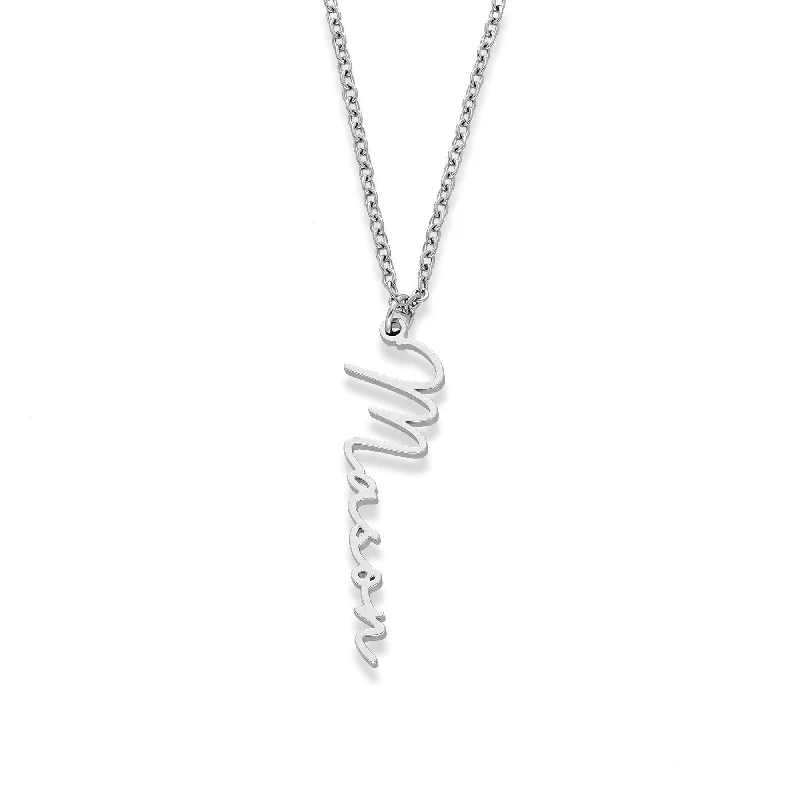 women’s pendant necklaces-women’s pendant necklaces-Vertical name necklace silver