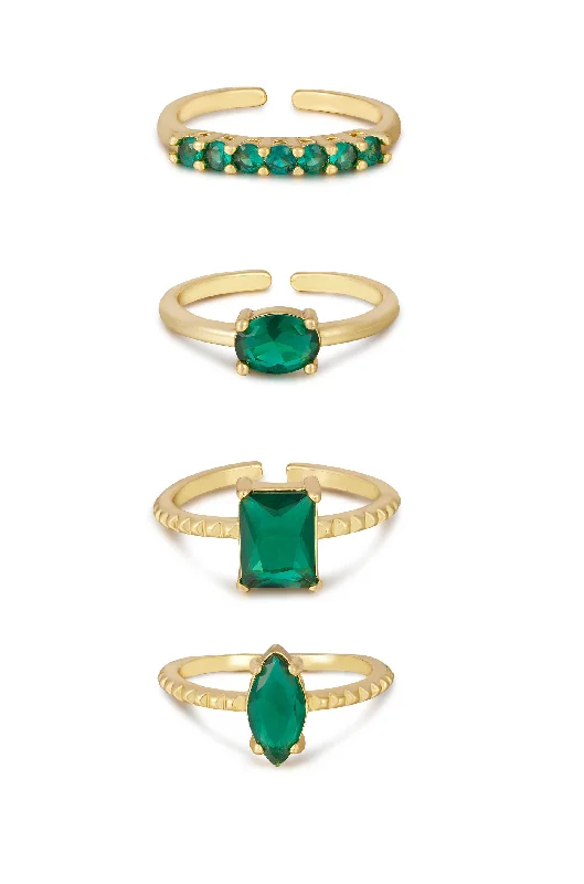 women’s twist rings-women’s twist rings-Green With Envy Ring Set