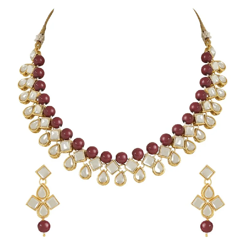 women’s floral gold necklaces-women’s floral gold necklaces-Etnico Gold Plated Traditional Kundan & Pearls Choker Necklace Jewellery Set with Earrings for Women and Girls (IJ370M)